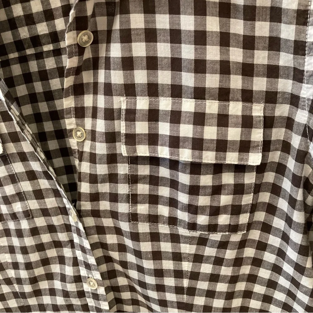 Brown & White Gingham Short Sleeve Button Up Shirt_2